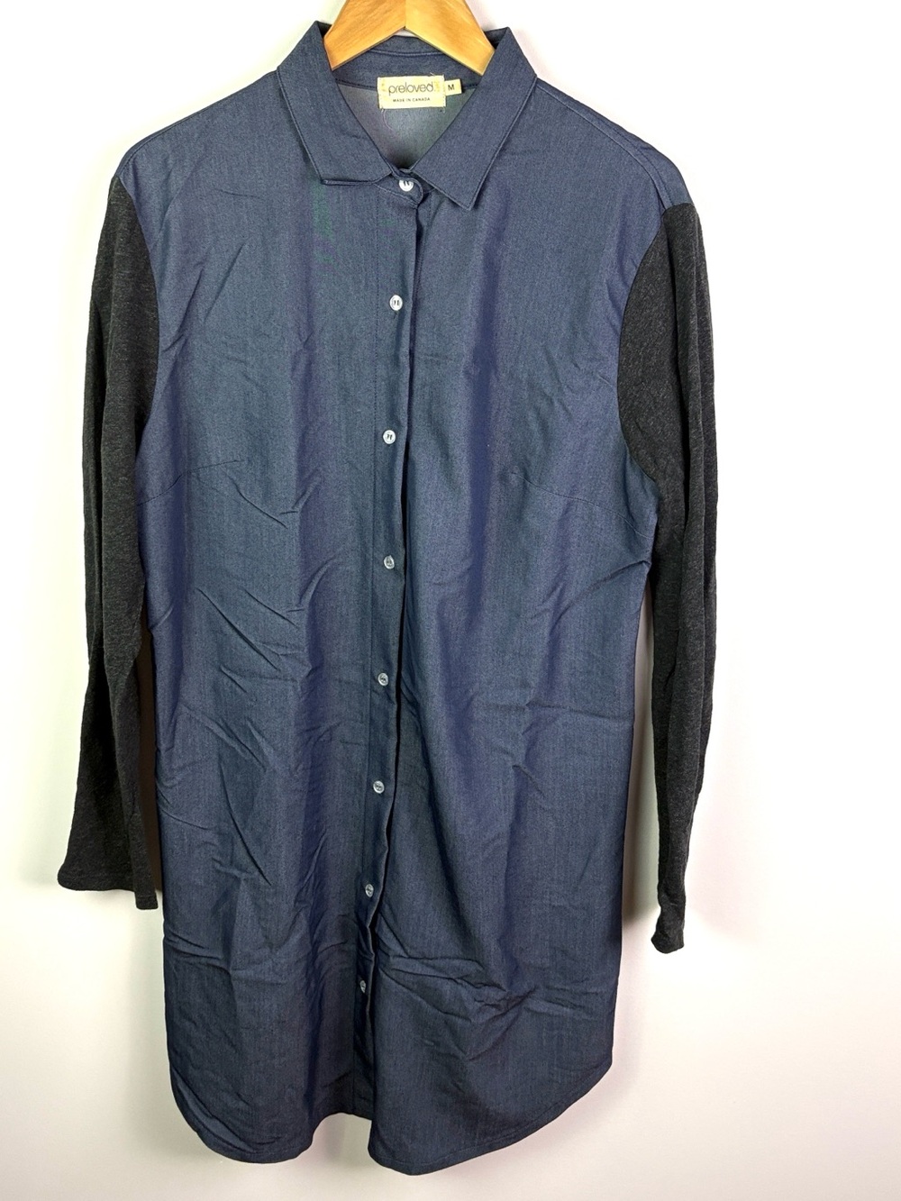 Preloved (made in Canada) blue and Grey Shirt dress size M- generous fit